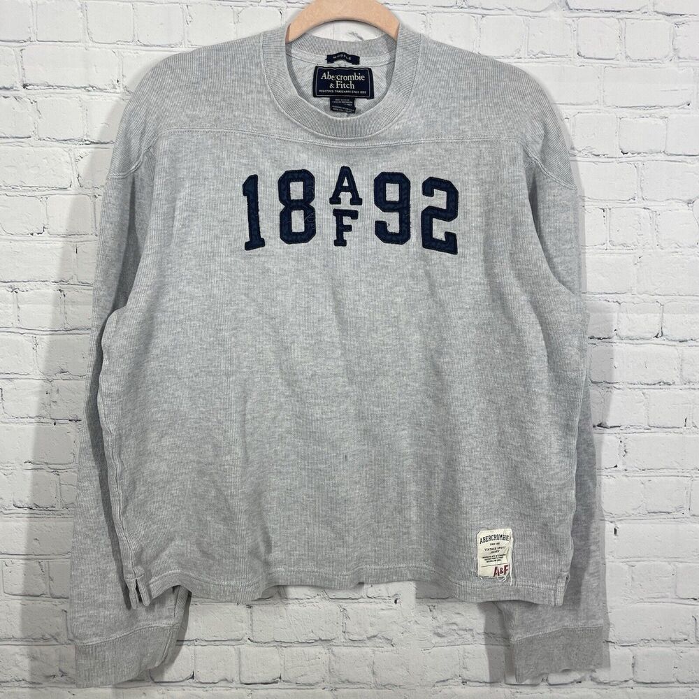 Abercrombie & Fitch Sweater Women XL Cozy Pullover Crop Gray Spell out Y2K Cozy